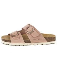 BABUNKERS Family Skórzane klapki w kolorze jasnoróżowym rozmiar: 41. Różowe klapki BABUNKERS Family, bez wzorów, klasyczne, z otwartym noskiem, bez obcasa, bez zapięcia. Za 154.07 zł.