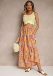 Pomarańczowa Spódnica Rozkloszowana High Waist z Motywem Paisley Nevolissa. Brązowe spódnice Renee, na co dzień, l, z aplikacjami, maxi, koszulowe. W wyprzedaży za 47.99 zł.