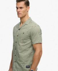 Superdry Krótka koszula plażowa z nadrukiem bawełna-len. Zielone koszule Superdry, xl, bez wzorów, z bawełny, klasyczne, bez kołnierzyka, bez ramiączek. Za 314.00 zł.