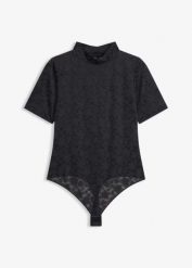 Body ze stringami z miękkiego materiału. Czarne body i gorsety bonprix, bez wzorów, bez ramiączek. Za 109.99 zł.