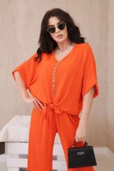 Komplet bluzki ze spodniami pomarańczowy. Brązowe bluzki KESI, l, bez wzorów, z dresówki, biznesowe, bez kołnierzyka, plus size, bez ramiączek. Za 229.98 zł.