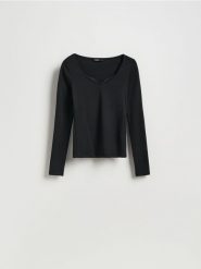 Bluzka z koronką - czarny. Czarne bluzki Reserved, l, bez wzorów, z bawełny, bez kołnierzyka, bez ramiączek. Za 79.99 zł.