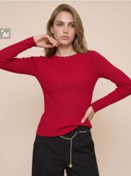Prążkowany sweter z wiskozą - czerwony. Czerwone swetry Sinsay, l, bez wzorów, prążkowane, bez ramiączek. Za 39.99 zł.
