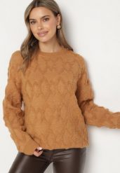 Brązowy Sweter o Luźnym Kroju i Wzorzystym Splocie ze Ściągaczami Elondrae. Brązowe swetry Born2be, uniwersalny, bez wzorów, z bawełny, eleganckie, bez ramiączek. W wyprzedaży za 135.99 zł.