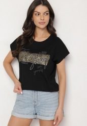 Czarny T-shirt z Bawełny Typu Nietoperz z Cyrkoniami i Perełkami Linellis. Czarne t-shirty Born2be, l, z aplikacjami, z bawełny, bez kołnierzyka, bez ramiączek. W wyprzedaży za 33.99 zł.