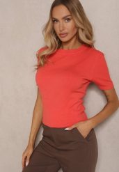Pomarańczowy Sweter Ozdobiony Ściągaczami Sanallia. Brązowe swetry Renee, bez wzorów, z jeansu, eleganckie, bez ramiączek. W wyprzedaży za 55.99 zł.