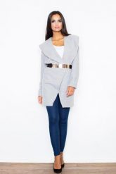 Szary Krótki Stylowy Płaszcz z Dużym Kołnierzem bez Zapięcia. Szare płaszcze Figl, l, bez wzorów, z materiału, eleganckie, bez kaptura. Za 369.00 zł.