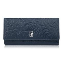 Duży portfel damski skórzany granatowy w kwiaty Paolo Peruzzi AL-12-NV. Niebieskie portfele PAOLO PERUZZI, bez wzorów, ze skóry. Za 89.00 zł.