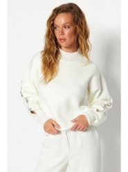 Trendyol Sweter w kolorze kremowym rozmiar: M. Brązowe swetry Trendyol, m, bez wzorów, ze splotem, bez ramiączek. Za 176.08 zł.