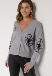 Szary Kardigan na Guziki w Haftowane Kwiaty Tustara. Szare swetry Born2be, l, bez wzorów, z jeansu, bez ramiączek. Za 79.99 zł.