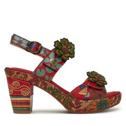 Sandały Laura Vita. Czerwone sandały LAURA VITA, bez wzorów, bez obcasa, na słupku, bez zapięcia. Za 369.99 zł.