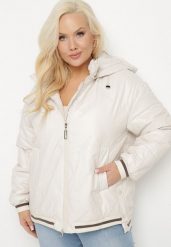 Beżowa Kurtka Pikowana z Odpinanym Kapturem i Ozdobnymi Ściągaczami Dorseli. Brązowe kurtki Born2be, na jesień, l, bez wzorów, z jeansu, eleganckie. Za 229.99 zł.