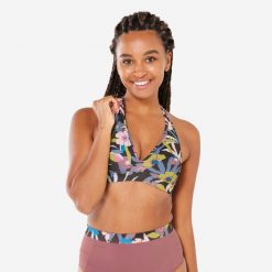 Góra kostiumu kąpielowego surfingowego damska Olaian Ana Azalea. Czerwone bikini OLAIAN, bez wzorów, z elastanu, sportowe. Za 89.99 zł.