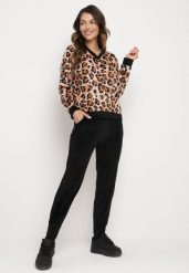 Beżowo-Czarny Welurowy Komplet Dresowy w Panterkę Bluza i Spodnie z Wsuwanymi Kieszeniami Ivariaen. Brązowe bluzy Born2be, s, bez wzorów, z dresówki, bez ramiączek, bez kaptura. W wyprzedaży za 118.99 zł.