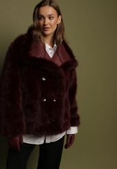 Bordowa Kurtka Dwustronna w Stylu Biker z Futerkiem Aflita. Czerwone kurtki Born2be, l, bez wzorów, z jeansu, eleganckie, bez kaptura. Za 349.99 zł.