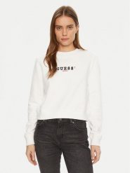 Guess Jeans Bluza W5RQ28 K68I4 Biały Regular Fit. Białe bluzy Guess Jeans, xxl, z aplikacjami, z bawełny, bez kaptura. Za 229.99 zł.