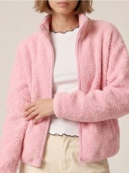 Bluza sherpa ze stójką na zamek - różowy. Czerwone bluzy Sinsay, l, bez wzorów, bez ramiączek, bez kaptura. Za 59.99 zł.
