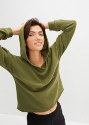 Bluza z materiału w optyce dzianiny. Brązowe bluzy bonprix, bez wzorów, z dzianiny, z kapturem. Za 169.99 zł.