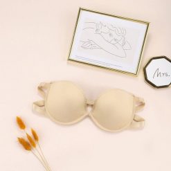 Biustonosz bez ramiączek z delikatnego materiału Indrischka. Czarne biustonosze Intica, bez wzorów, z materiału. W wyprzedaży za 69.00 zł.