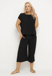 Czarny Komplet Bluzka i Szerokie Spodnie Jenoretia. Czarne bluzki Born2be, xl, bez wzorów, eleganckie, bez kołnierzyka, bez ramiączek. Za 119.99 zł.
