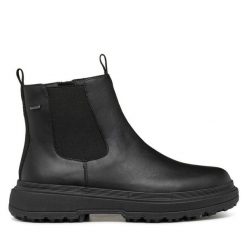 Botki Geox. Czarne botki Geox, bez wzorów, bez obcasa, na płaskiej podeszwie, bez zapięcia. Za 359.99 zł.