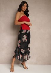 Czarna Dopasowana Spódnica z Ozdobną Falbaną Efravaria. Czarne spódnice Renee, na co dzień, m, bez wzorów, eleganckie, midi, dopasowane. W wyprzedaży za 75.99 zł.