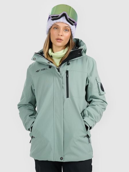 4F Kurtka snowboardowa membrana 15000 damska - zielona XXL. Zielone kurtki narciarskie 4f, na zimę, xxl, bez wzorów, z materiału, bez kaptura, narciarskie. Za 699.99 zł.