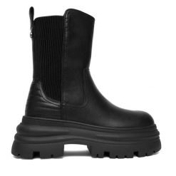 Sztyblety Buffalo. Czarne botki Buffalo, bez wzorów, bez obcasa, na płaskiej podeszwie, bez zapięcia. Za 269.99 zł.