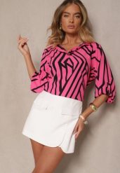Fuksjowa Koszula z Bawełną o Geometrycznym Motywie Amorria. Czerwone koszule Renee, l, bez wzorów, z bawełny, eleganckie, bez kołnierzyka, bez ramiączek. W wyprzedaży za 63.99 zł.