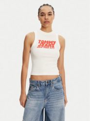 Tommy Jeans Top DW0DW21339 Écru Slim Fit. Topy Tommy Jeans, l, bez wzorów, z bawełny, bez kołnierzyka, bez ramiączek. Za 79.99 zł.
