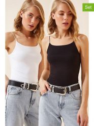 Happiness Istanbul Topy (2 szt.) w kolorze czarnym i białym rozmiar: 36. Białe topy Happiness Istanbul, bez wzorów, bez kołnierzyka, bez ramiączek. Za 72.45 zł.