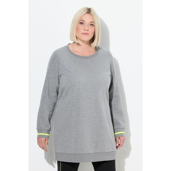 Damskie Długi sweter nadrukowany napis okrągły dekolt długi rękaw. Szare swetry Ulla Popken, plus size, bez wzorów, z bawełny, casualowe, plus size, bez ramiączek. Za 279.99 zł.