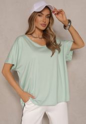Jasnozielony T-shirt z Wiskozą w Stylu Nietoperza Liofala. Zielone t-shirty Renee, bez wzorów, z jeansu, eleganckie, bez kołnierzyka, bez ramiączek. W wyprzedaży za 55.99 zł.