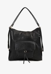 Czarna Torebka Shopper z Regulowanymi Rączkami i Dodatkową Kieszenią z Przodu Erirae. Czarne shopper bag Born2be, bez wzorów, z materiału, bez dodatków. Za 119.99 zł.