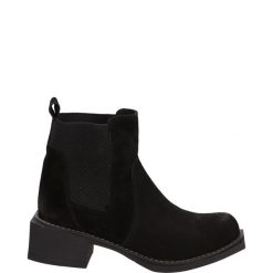 BOTKI DAMSKIE 044916208 BLACK. Czarne botki Venezia, bez wzorów, ze skóry, bez obcasa, bez zapięcia. Za 239.00 zł.