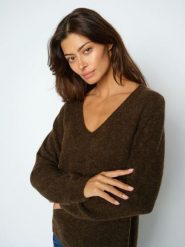 MOS MOSH Sweter z domieszką wełny Kobiety brązowy, XS. Brązowe swetry Mos Mosh, xs, bez wzorów, z wełny, bez ramiączek. Za 449.95 zł.