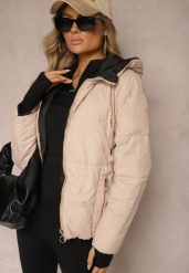 Jasnobeżowa Pikowana Kurtka Dwustronna Wykończona Sznurkami Atitoria. Brązowe kurtki Renee, l, bez wzorów, z jeansu, klasyczne, bez kaptura. Za 109.99 zł.