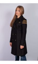 WEŁNIANY PŁASZCZ AERONAUTICA MILITARE. Czarne płaszcze Aeronautica Militare, l, bez wzorów, z poliamidu, militarne, bez kaptura. W wyprzedaży za 2,470.00 zł.