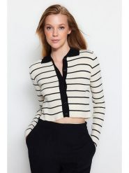 Trendyol Kardigan w kolorze kremowo-czarnym rozmiar: S/M. Brązowe swetry Trendyol, m, bez wzorów, bez ramiączek. Za 52.99 zł.