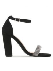 DeeZee Sandały KK5894-69 Czarny. Czarne sandały DeeZee, bez wzorów, z materiału, bez obcasa, na słupku, bez zapięcia. Za 149.99 zł.