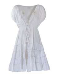 BLE Sukienka w kolorze białym rozmiar: onesize. Białe sukienki BLE, z aplikacjami, z bawełny, bez kołnierzyka, bez ramiączek, mini, rozkloszowane. Za 52.79 zł.