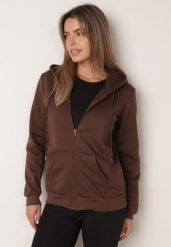 Brązowa Rozpinana Bluza z Kapturem Bawełną i Sznurkami Viltara. Brązowe bluzy Born2be, l, bez wzorów, z bawełny, bez ramiączek, z kapturem. Za 59.99 zł.