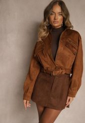 Brązowa Spódnica VICES Mini Stylizowana na Zamszową Tivite. Brązowe spódnice Renee, na co dzień, l, bez wzorów, z zamszu, eleganckie, mini, koszulowe. Za 79.99 zł.