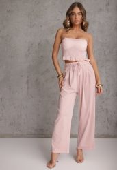 Różowe Szerokie Spodnie Wiskozą Bawełną i Elastyczną Talią ze Sznurkiem Arkinae. Czerwone jeansy Renee, m, bez wzorów, z bawełny, z podwyższonym stanem. Za 74.99 zł.