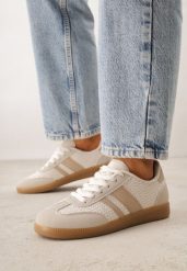 Ciemnobeżowe Sneakersy Kultowe Tenisówki z Plecioną Strukturą Loraebelle. Brązowe trampki Born2be, bez wzorów, z materiału, klasyczne, bez zapięcia. Za 99.99 zł.