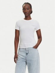 Tommy Jeans T-Shirt Linear DW0DW21164 Écru Slim Fit. T-shirty Tommy Jeans, s, bez wzorów, z bawełny, bez kołnierzyka, bez ramiączek. Za 129.99 zł.
