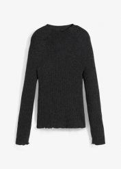 Sweter z miękkiej wełny merino. Szare swetry bonprix, na jesień, bez wzorów, ze skóry, bez ramiączek. Za 219.99 zł.