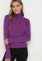 Ciemnofioletowy Sweter z Golfem z Domieszką Kaszmiru i Wiskozy Zaisma. Fioletowe swetry Born2be, bez wzorów, z jeansu, eleganckie, bez ramiączek. Za 89.99 zł.