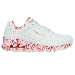 Buty sportowe damskie Skechers Uno Loving Love. Czerwone buty sportowe lifestyle Skechers, bez wzorów, z tkaniny, sportowe, bez zapięcia, skechers sport. Za 349.00 zł.