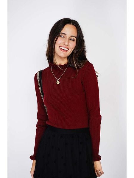 C& Jo Sweter w kolorze bordowym rozmiar: 42. Czerwone swetry C& Jo, bez wzorów, klasyczne, bez ramiączek. Za 149.31 zł.